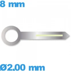 Aiguille argenté seule  Ø2,00 mm longueur : 8mm cadran principal (heure) pour mouvement  lumineuse nuit