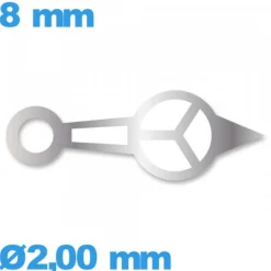 Aiguille cadran central (heure) Horotec seule  Ø2,00 mm longueur : 8mm phosphorescente  montre - argenté