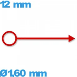 Aiguille cadran principal (heure)  diam : 1,00 mm   taille : 12 mm luminescente mouvement  - rouge