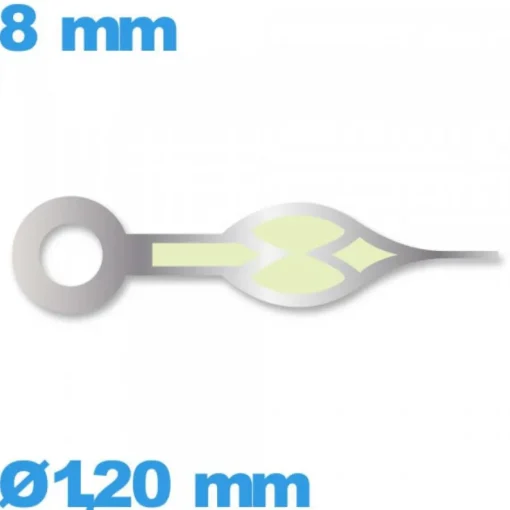 Aiguille phosphorescente (heure) argenté mouvement montre   diam : 1,20mm   taille : 8mm