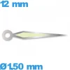 Aiguille Suisse diamètre : 1,50 mm longueur : 12 mm lumineuse (minute) argenté pour mouvement  à l'unité