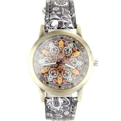 Femme Belle montre femme motif mandala retro bracelet cuir