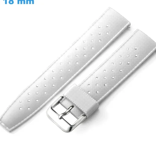 Bracelet 18 mm Caoutchouc Blanc de montre fermoir Ardillon