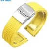 Bracelet 24 mm Caoutchouc Jaune pour montre fermoir Déployant