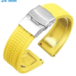 Bracelet 24 mm Caoutchouc Jaune pour montre fermoir Déployant