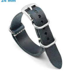 Bracelet 24 mm Cuir véritable Bleu de montre Ardillon
