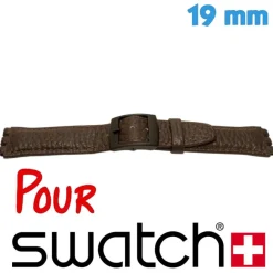 Bracelet 19 mm Cuir Véritable Brun pour montre Swatch