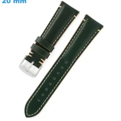 Bracelet 20 mm Cuir véritable Vert pour montre boucle Ardillon