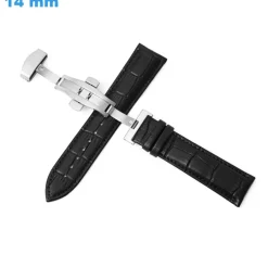 Bracelet 14 mm Cuir véritable Papillon pour montre Noir