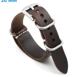 Bracelet 20 mm Cuir véritable Brun de montre boucle Ardillon