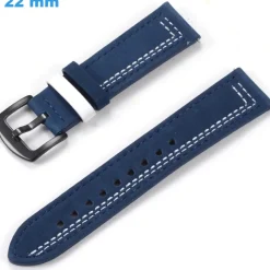 Bracelet 22 mm Cuir véritable Bleu de montre fermoir Ardillon