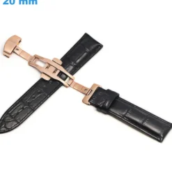 Bracelet 20 mm Cuir véritable pour montre Noir Papillon