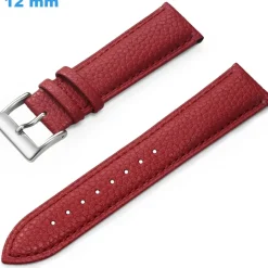 Bracelet 12 mm Cuir véritable Rouge pour montre boucle Ardillon