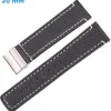 Bracelet 20 mm Cuir véritable montre Noir boucle Déployant