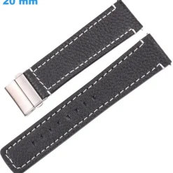 Bracelet 20 mm Cuir véritable montre Noir boucle Déployant