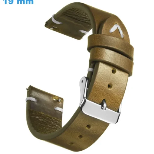 Bracelet 19 mm Cuir véritable Vert de montre Ardillon
