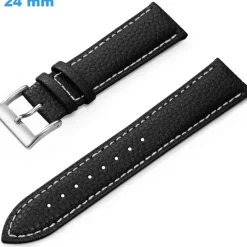 Bracelet 24 mm Cuir véritable Noir de montre Ardillon