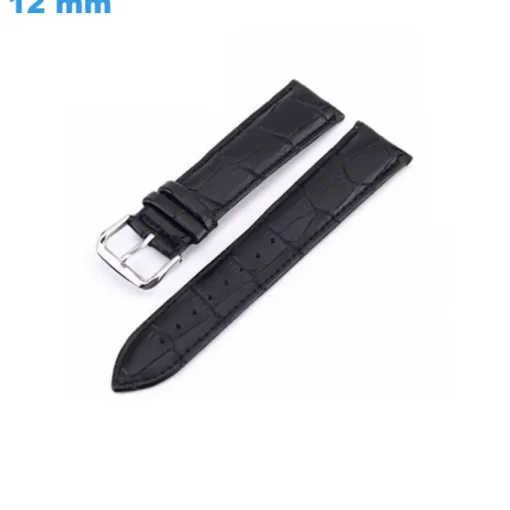Bracelet 12 mm Cuir véritable fermoir Ardillon de montre Noir