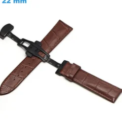 Bracelet 22 mm Cuir véritable boucle Papillon pour montre Brun