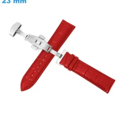 Bracelet 23 mm Cuir véritable fermoir Papillon montre Rouge