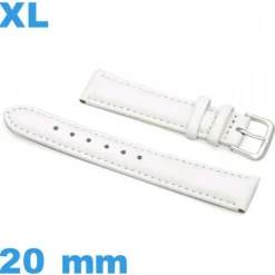 Bracelet 20 mm grande longueur de montre blanc Cuir véritable de veau lisse