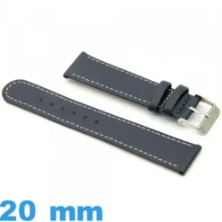 Bracelet 20 mm montre Bleu cuir véritable  Grain Lisse