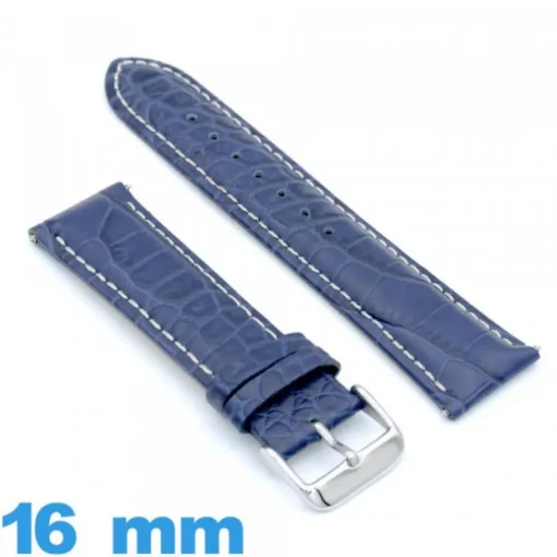 Bracelet 16 mm montre bleu Cuir de veau véritable de luxe à motif d'écailles