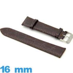 Bracelet 16 mm montre brun foncé cuir véritable  Alligator