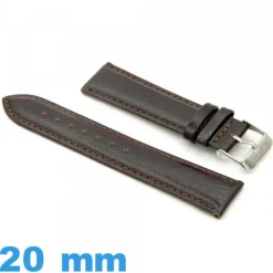 Bracelet 20 mm montre brun foncé cuir  Lisse