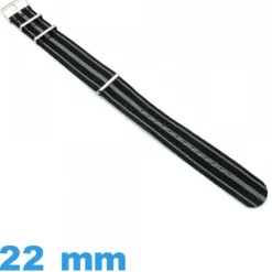 Bracelet 22 mm montre Noir et Gris  Nato Nylon