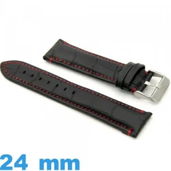 Bracelet 24 mm montre Noir cuir véritable Rembourré Alligator