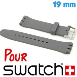 Bracelet 19 mm montre pour Swatch Gris Silicone lisse