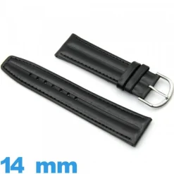 Bracelet 14 mm Noir montre Côtelé Cuir Synthétique lisse