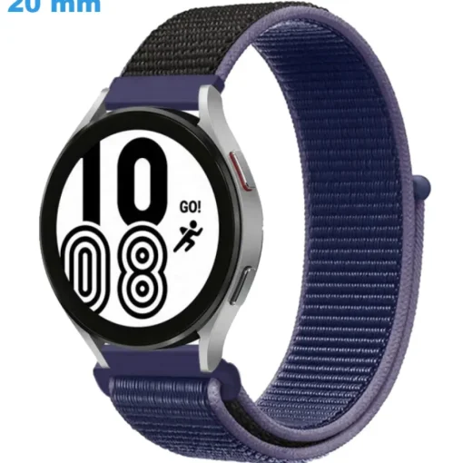 Bracelet 20 mm Nylon boucle Velcro pour montre Bleu et Noir