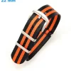 Bracelet 22 mm Nylon Noir et Orange pour montre fermoir Ardillon