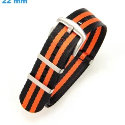 Bracelet 22 mm Nylon Noir et Orange pour montre fermoir Ardillon