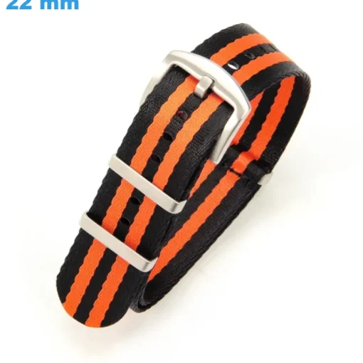 Bracelet 22 mm Nylon Noir et Orange pour montre fermoir Ardillon