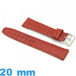 Bracelet 20 mm pour montre Rouge Cuir véritable de veau