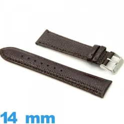 Bracelet 14 mm pour montre brun foncé cuir véritable Rembourré Lézard