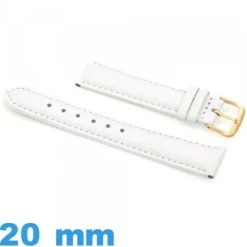 Bracelet 20 mm pour montre blanc Cuir véritable de veau lisse