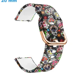 Bracelet 20 mm Silicone de montre Noir et Motif fermoir Ardillon