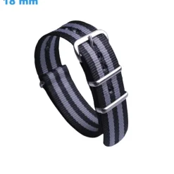 Bracelet Ardillon 18 mm Nylon Noir et Gris pour montre
