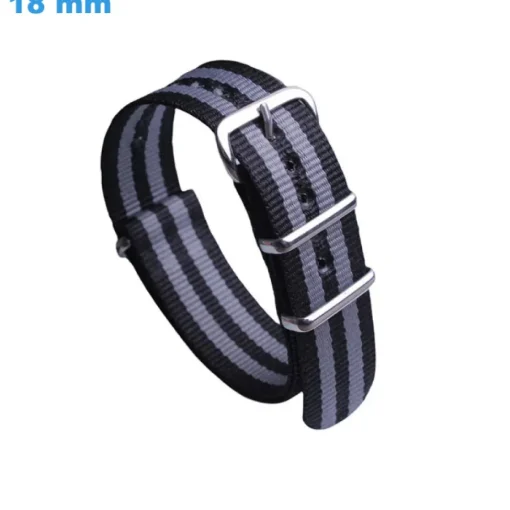 Bracelet Ardillon 18 mm Nylon Noir et Gris pour montre