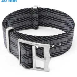 Bracelet boucle Ardillon 20 mm Nylon Gris et Noir pour montre