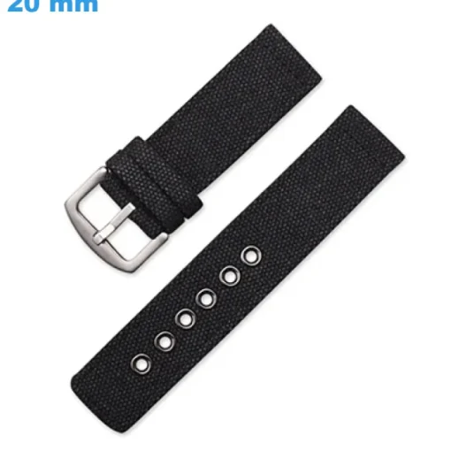 Bracelet boucle Ardillon 20 mm Nylon Noir montre