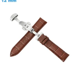 Bracelet boucle Papillon Brun 12 mm Cuir véritable pour montre