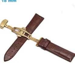 Bracelet Brun 18 mm Cuir véritable pour montre boucle Papillon