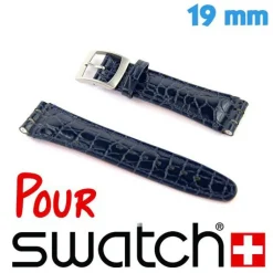 Bracelet compatible Montre Swatch 19 mm Cuir Bleu croco