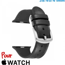 Bracelet Cuir 38 mm Noir pour montre pour Apple Watch
