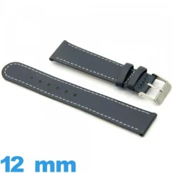 Bracelet cuir Bleu de montre 12mm  Grain Lisse